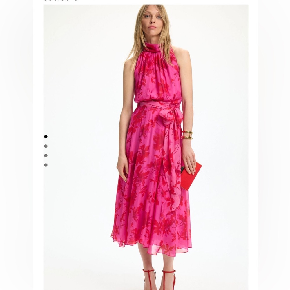 New Carolina Herrera size 8 Pink Floral Halter Maxi Dress